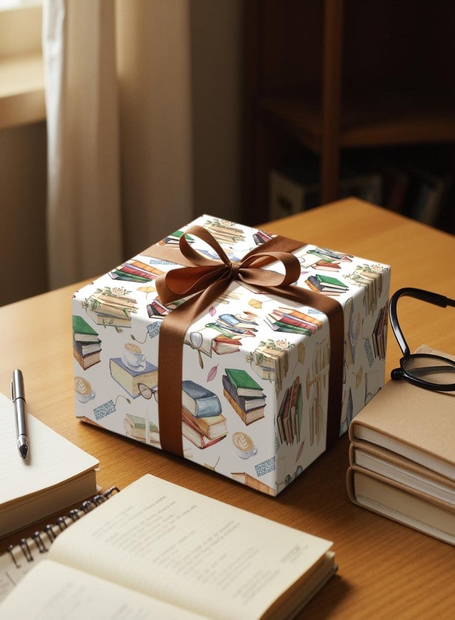 LeZakaa Book Wrapping Paper Roll, Colorful Book Design for Birthday Party Favors Warm House Gift Wrap for Book lover, Bookworm, Librarian, Teacher, Back-to-school Presents, Mini Roll, 17 in x 16.4 ft - Image 4